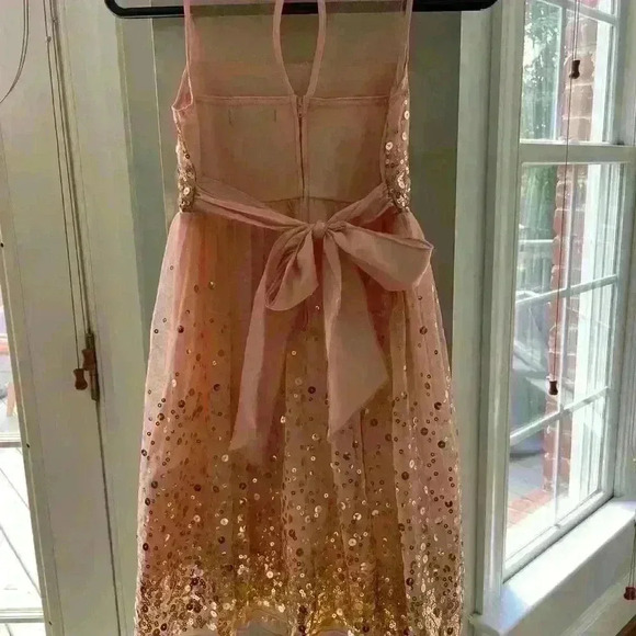 Crystal Doll Short Peach Party Special Occasion Dress w/ Gold Sequins Size 12 - Picture 5 of 13